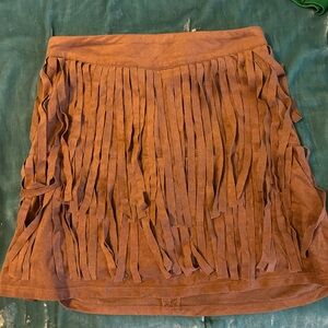 Girls Fringed Brown Skirt
